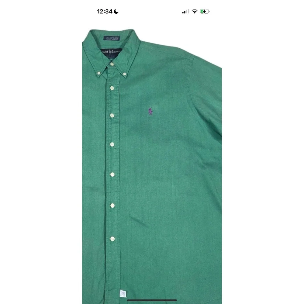 Vintage Polo Ralph Lauren Mens Green Button Down Hand Woven Made In USA Shirt L